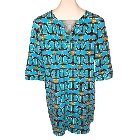 Tracy Negoshian Anchor Print Dress Size MED Ladies Half Button Blue Color - Picture 1 of 9